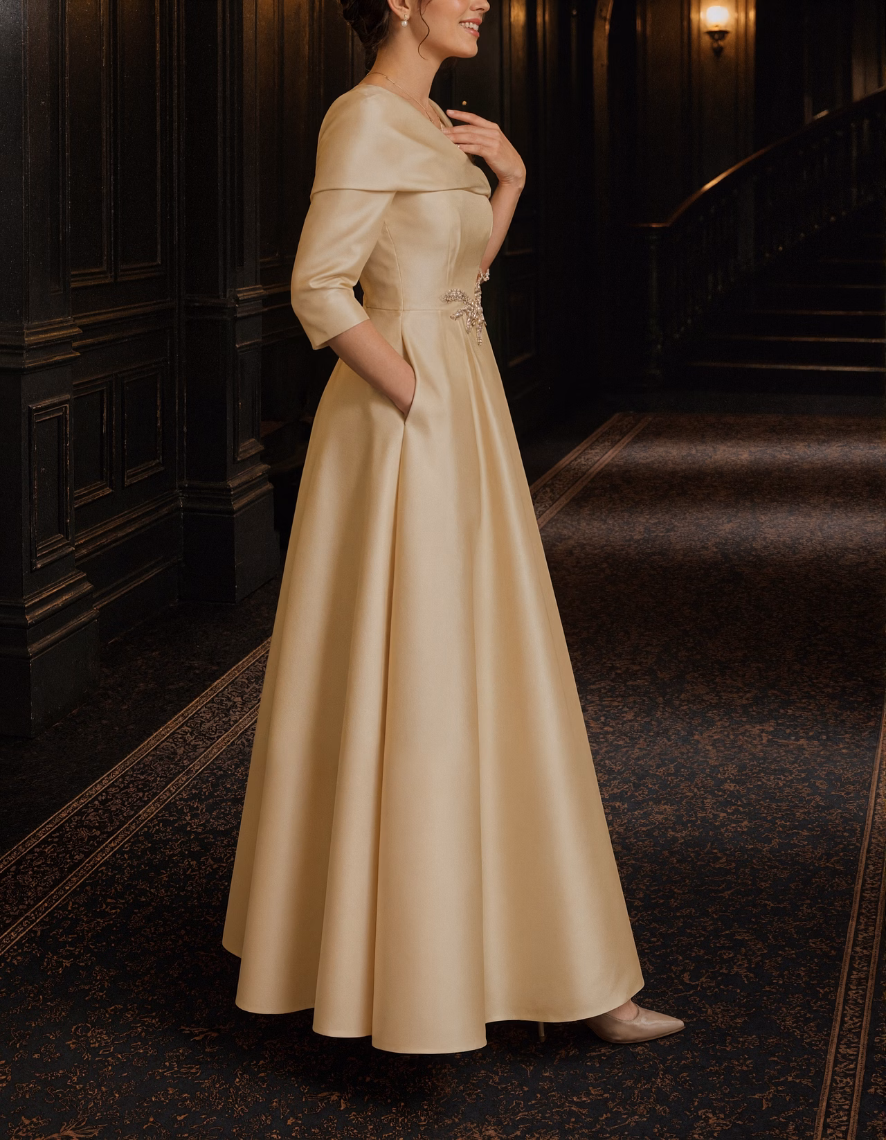 Solid Color Off The Shoulder Satin Maxi Dress