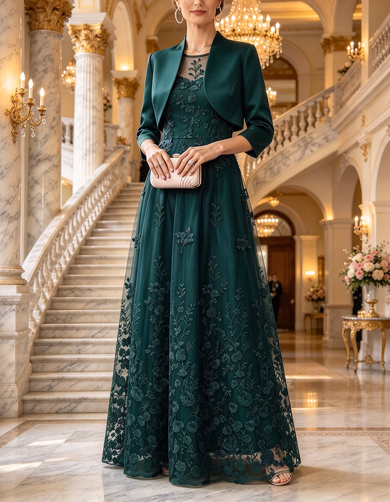 Navy Illusion Round Neck Sleeveless Floral Lace Tulle Maxi Dress