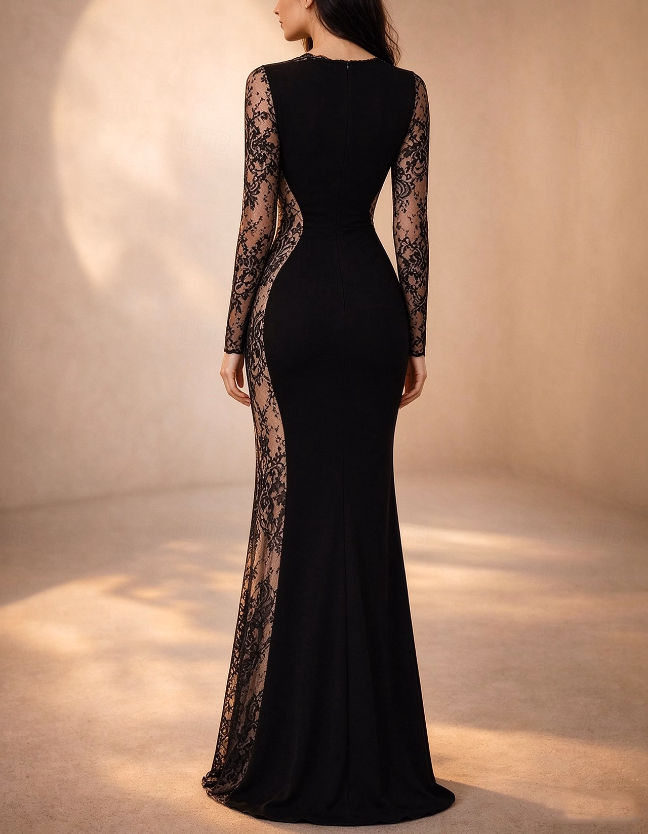 Black Lace Floor Length Mermaid Maxi Dress