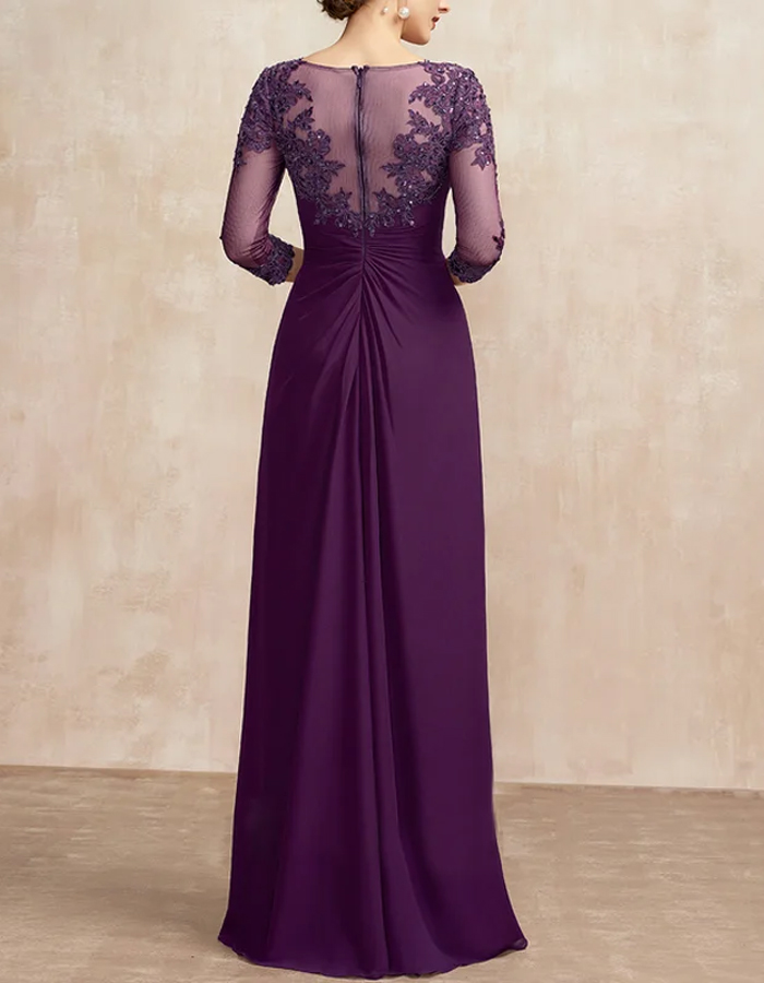 Round Neck Lace Solid Color Sequins Maxi Dress