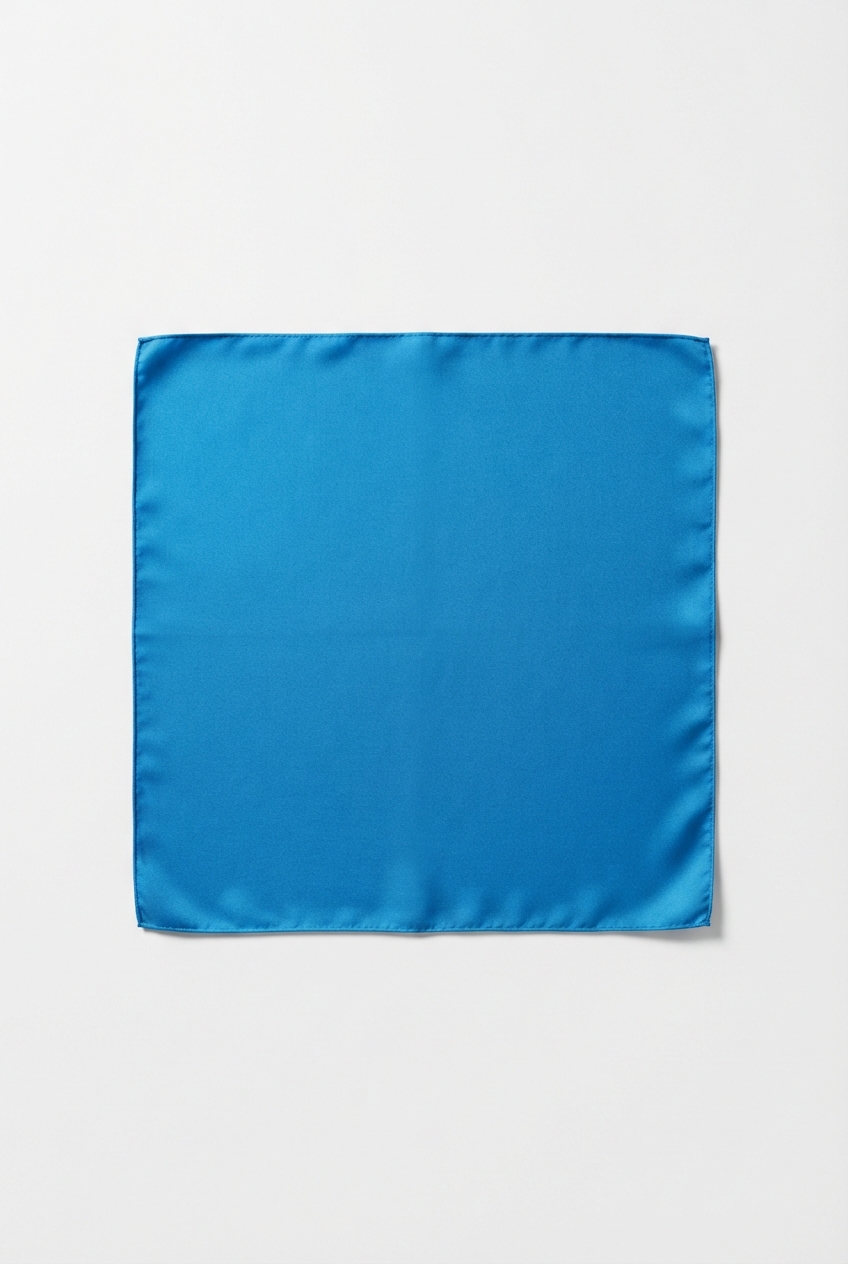 Minimalist azure modal headscarf folded on an off-white studio background