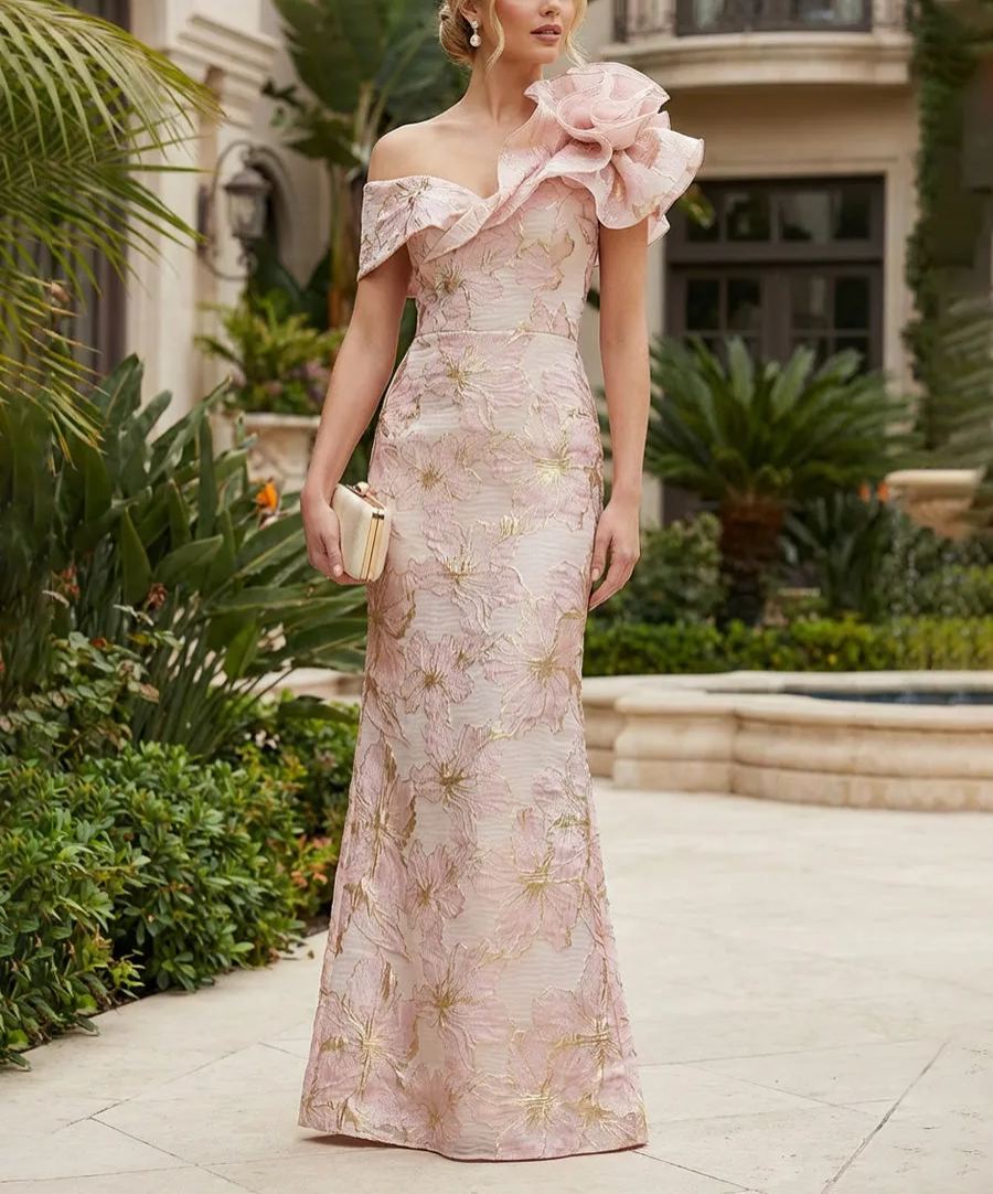 Sheath Floral Jacquard Off Shoulder Mother of the Bride & Groom Dresses with Flower