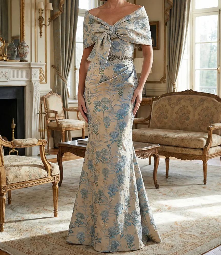 Satin Off the Shoulder Mother of the Bride Dresses with Bow