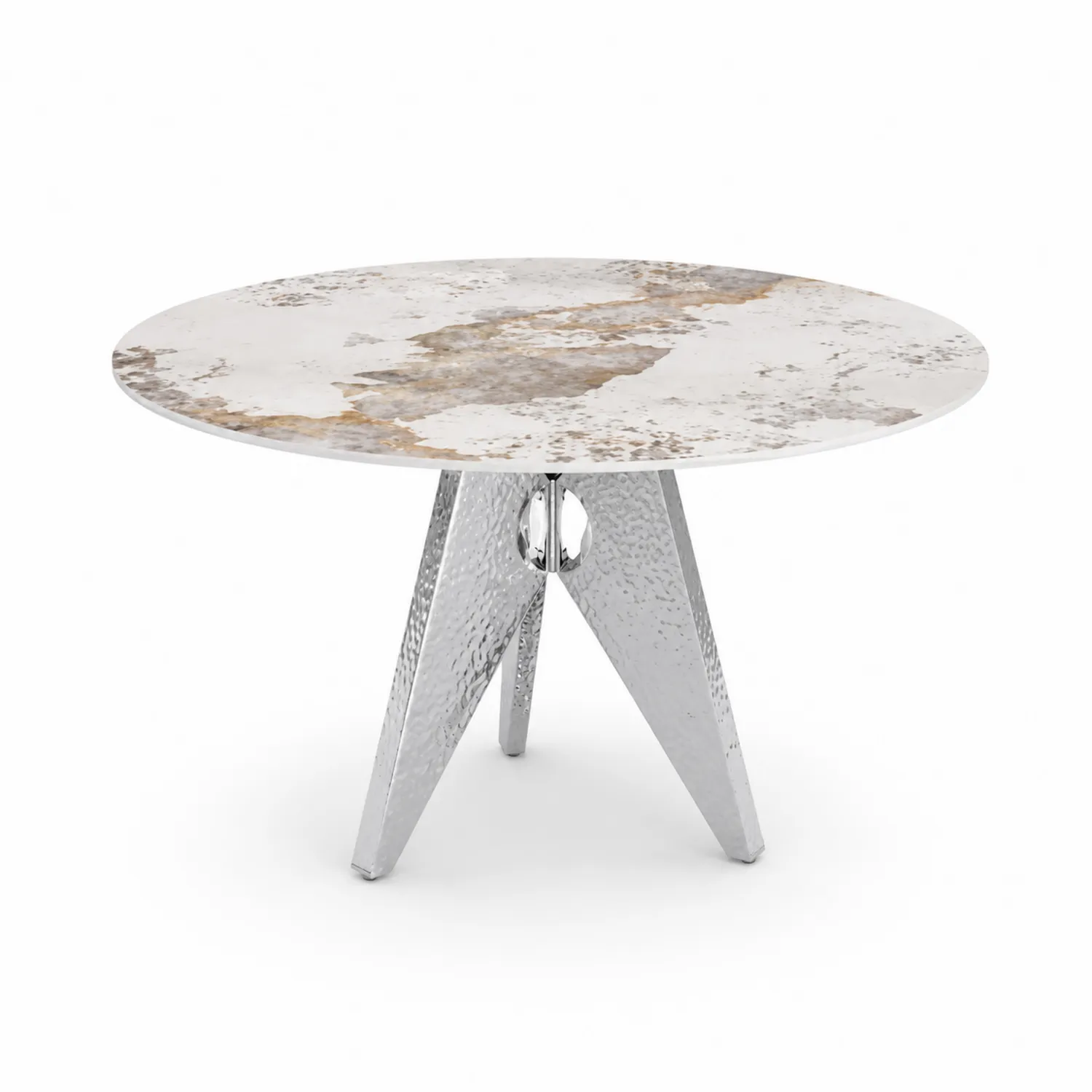 Mesa redonda de cerámica y acero inoxidable 75x120 cm Crema