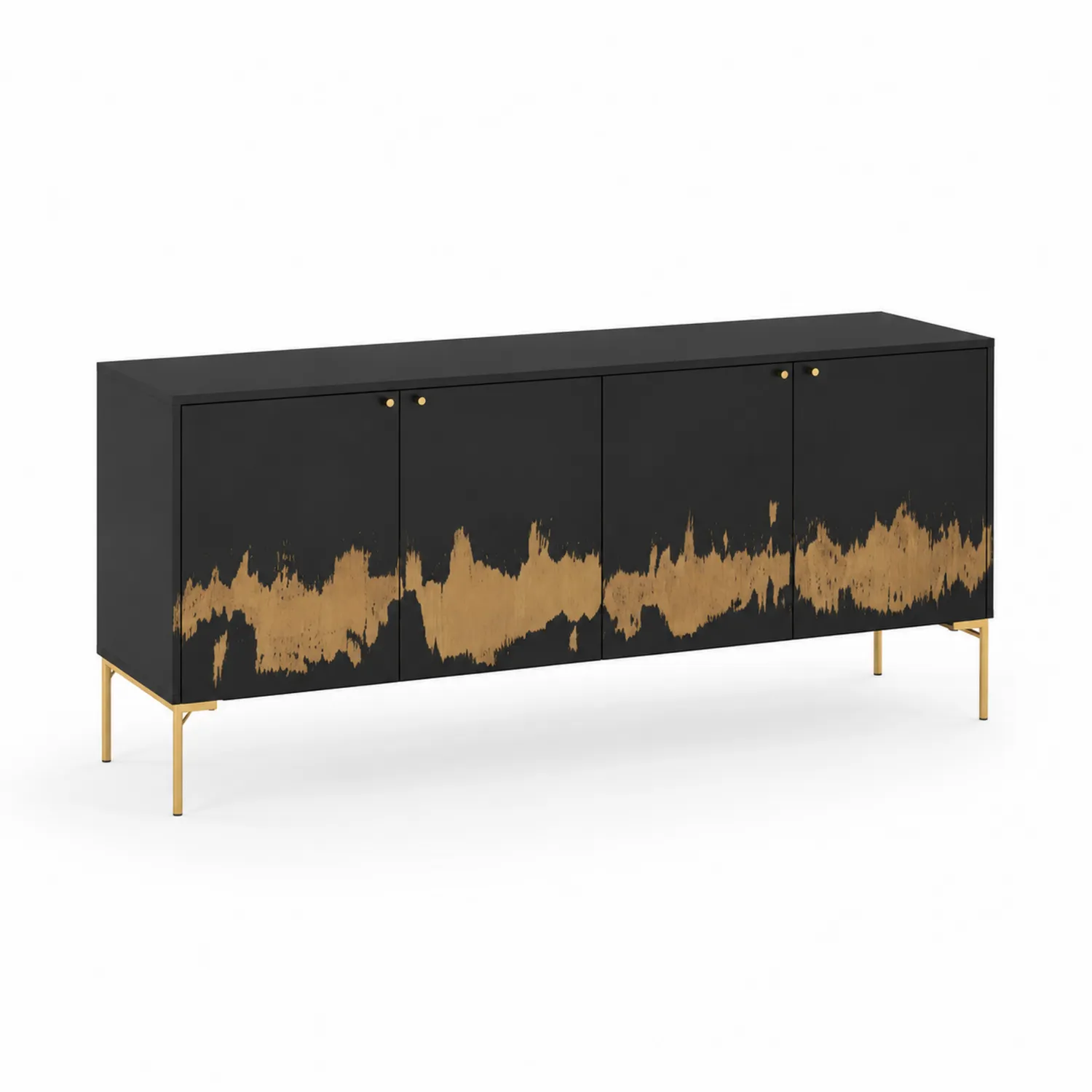 Aparador de MDF Negro y Dorado con Patas de Acero