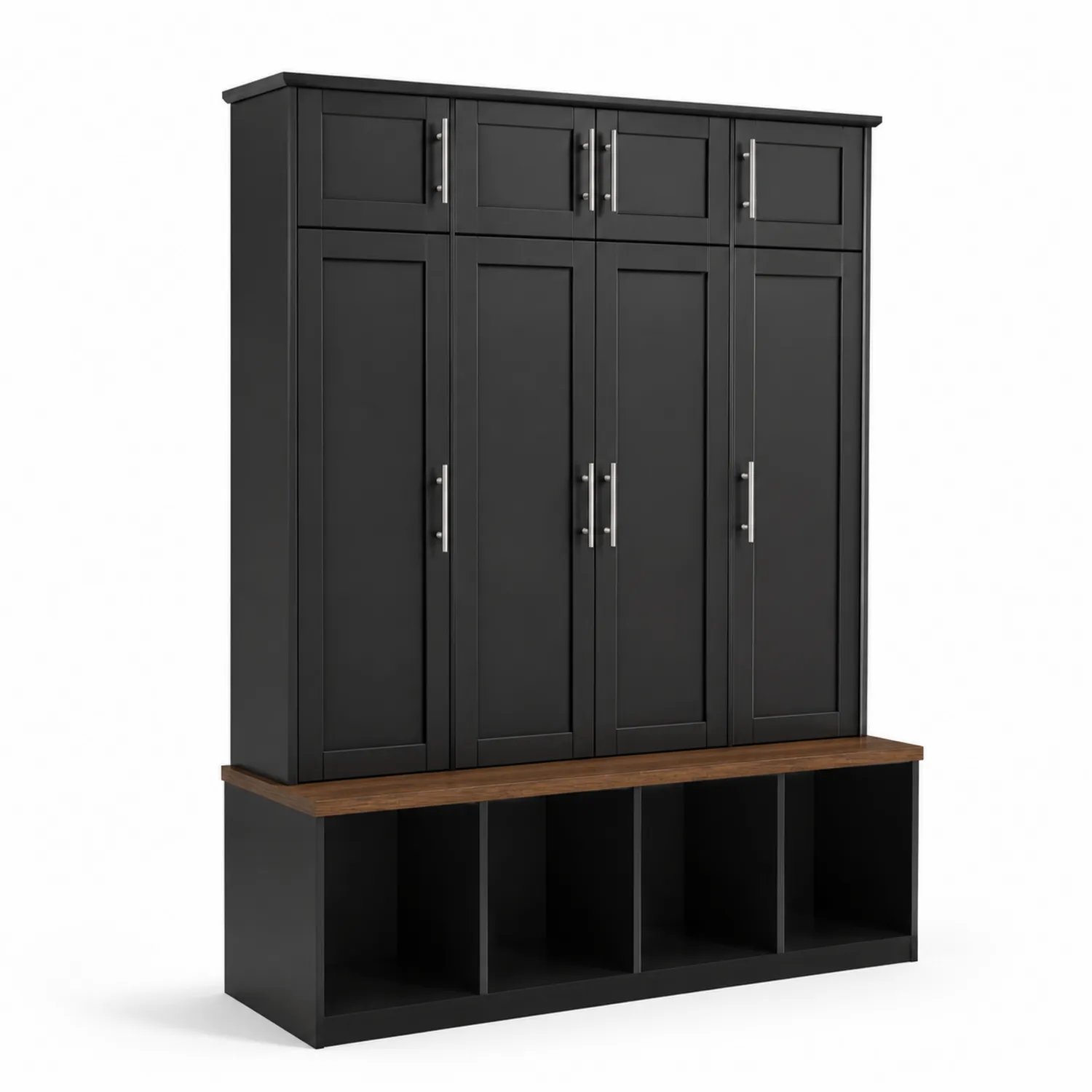 Armario de MDF Negro con Puertas y Estanterías