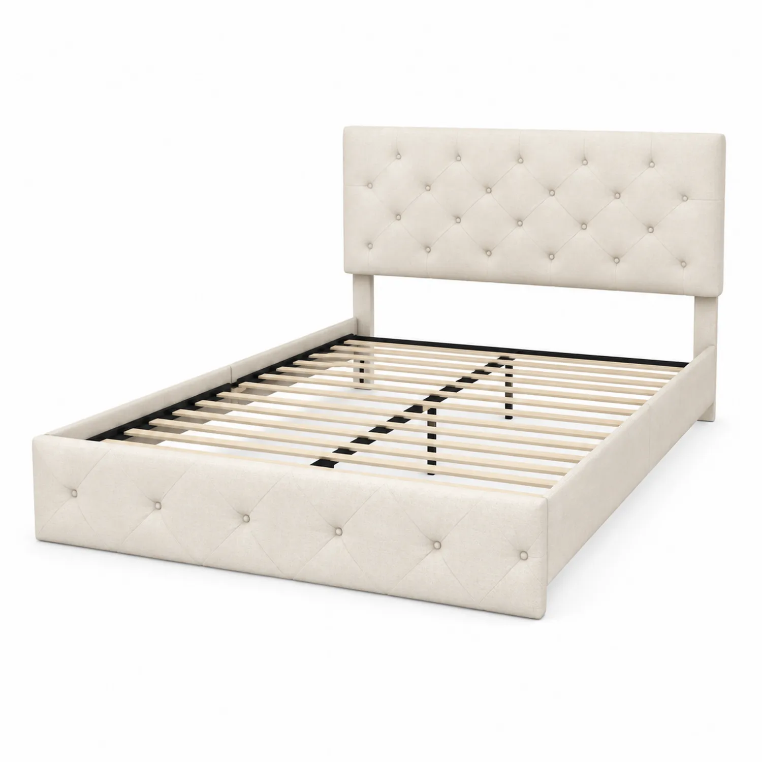 Cama de tela con cabecero acolchado 200x160 cm Beige