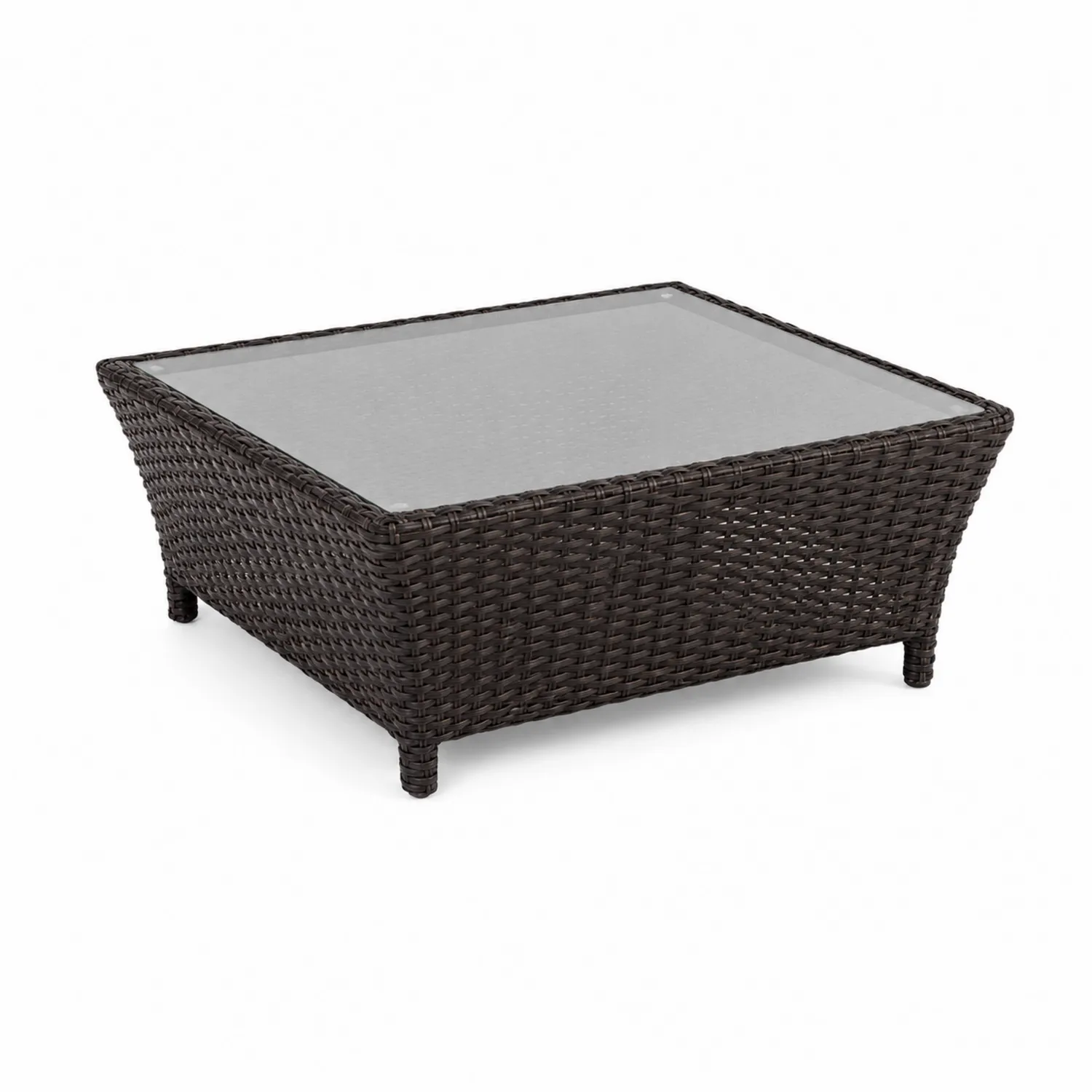 Mesa de café de ratán con tapa de vidrio templado Marrón