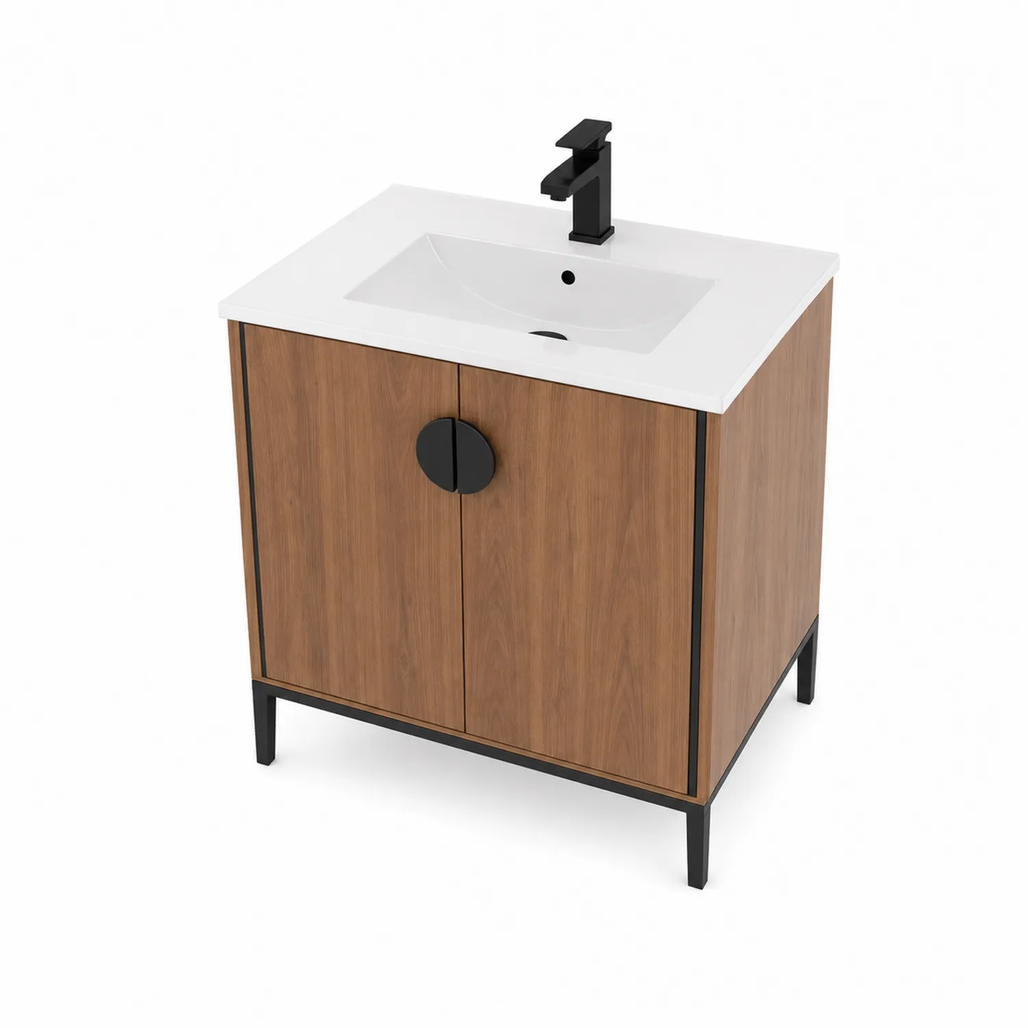 Mueble de lavabo individual de madera con fregadero de cerámica 80 cm