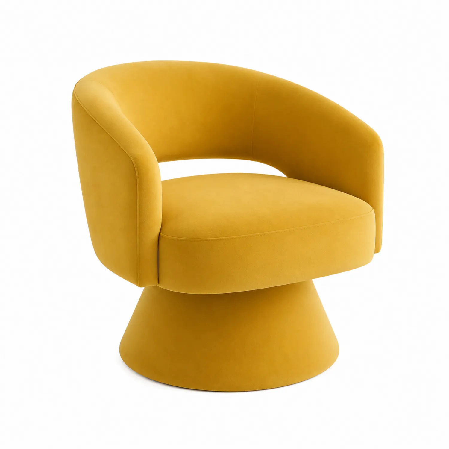 Silla giratoria de terciopelo amarillo con base cónica
