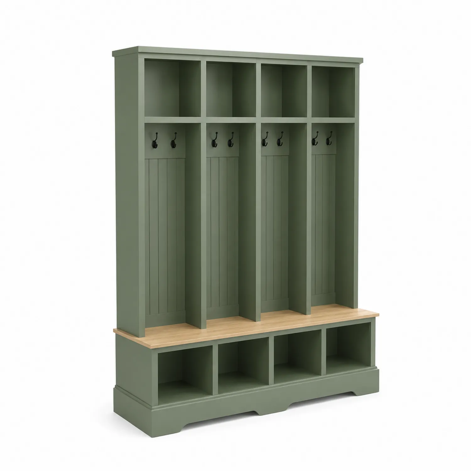 Perchero de Madera Verde con Compartimentos