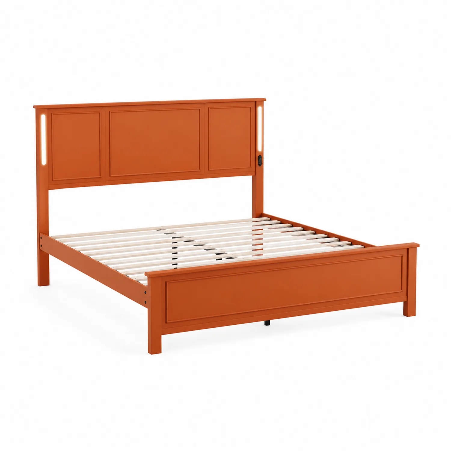 Cama de madera color Teja con cabecero y listones 200x160 cm