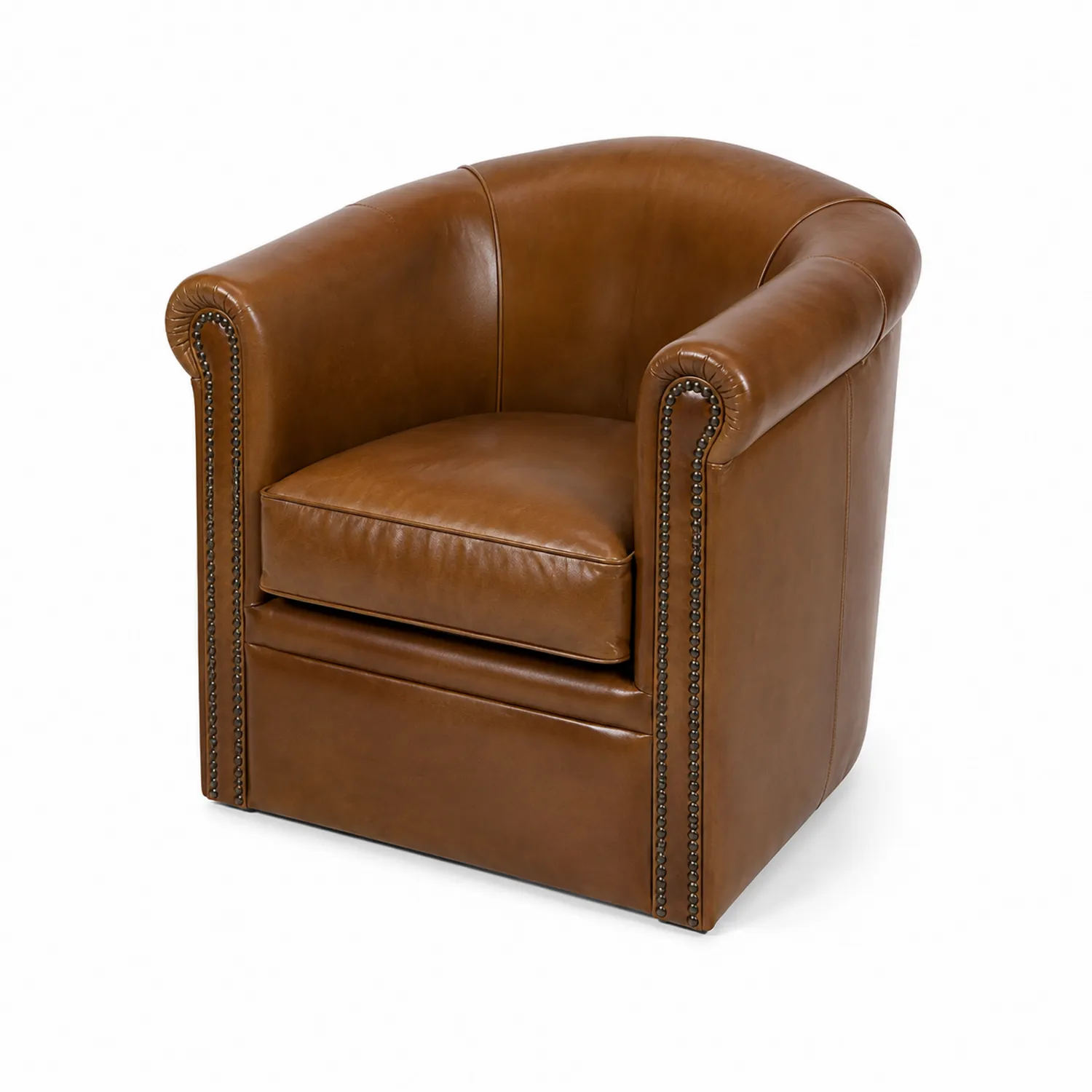 Sillón de cuero marrón con tachuelas 75x70x75cm