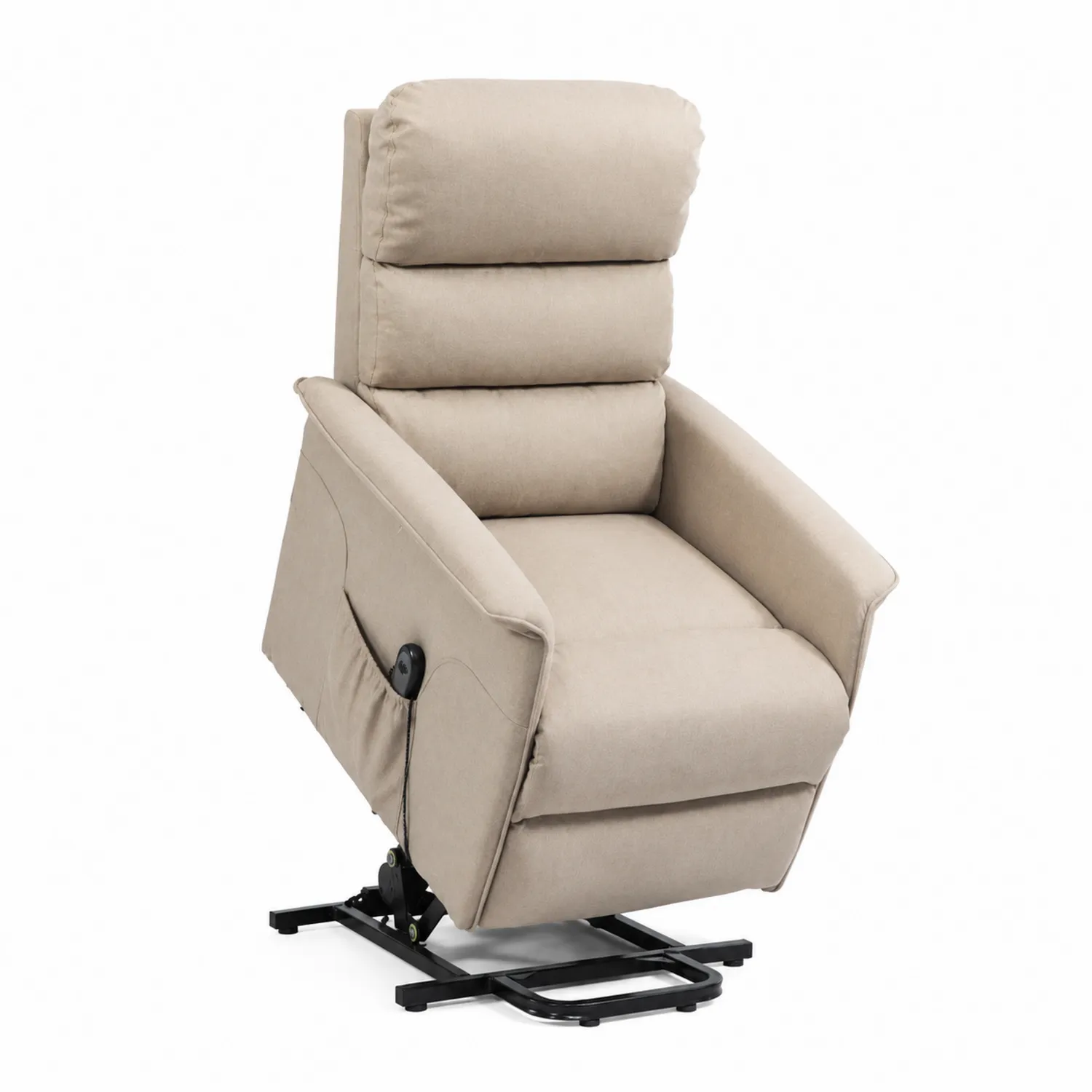 Silla Reclinable de Poliéster Beige con Elevador y Base de Metal