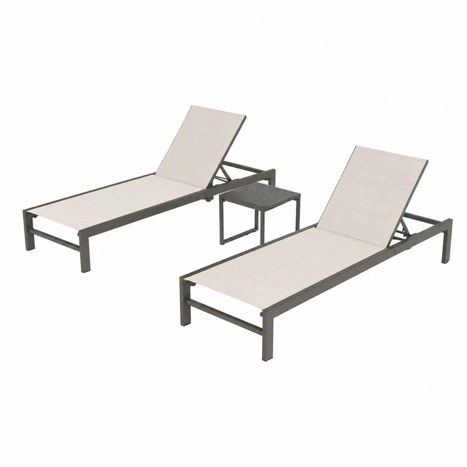 Set de 2 tumbonas de aluminio con mesa auxiliar