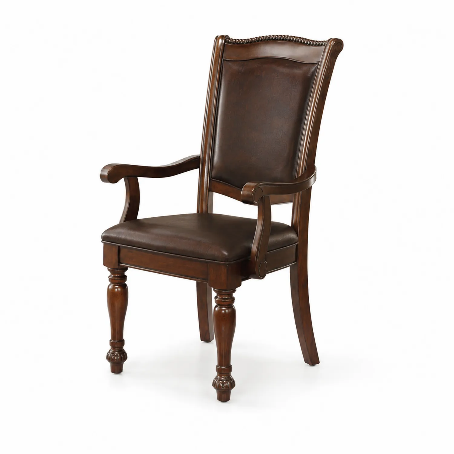 Silla con Brazos de Madera y Cuero Sintético Marrón
