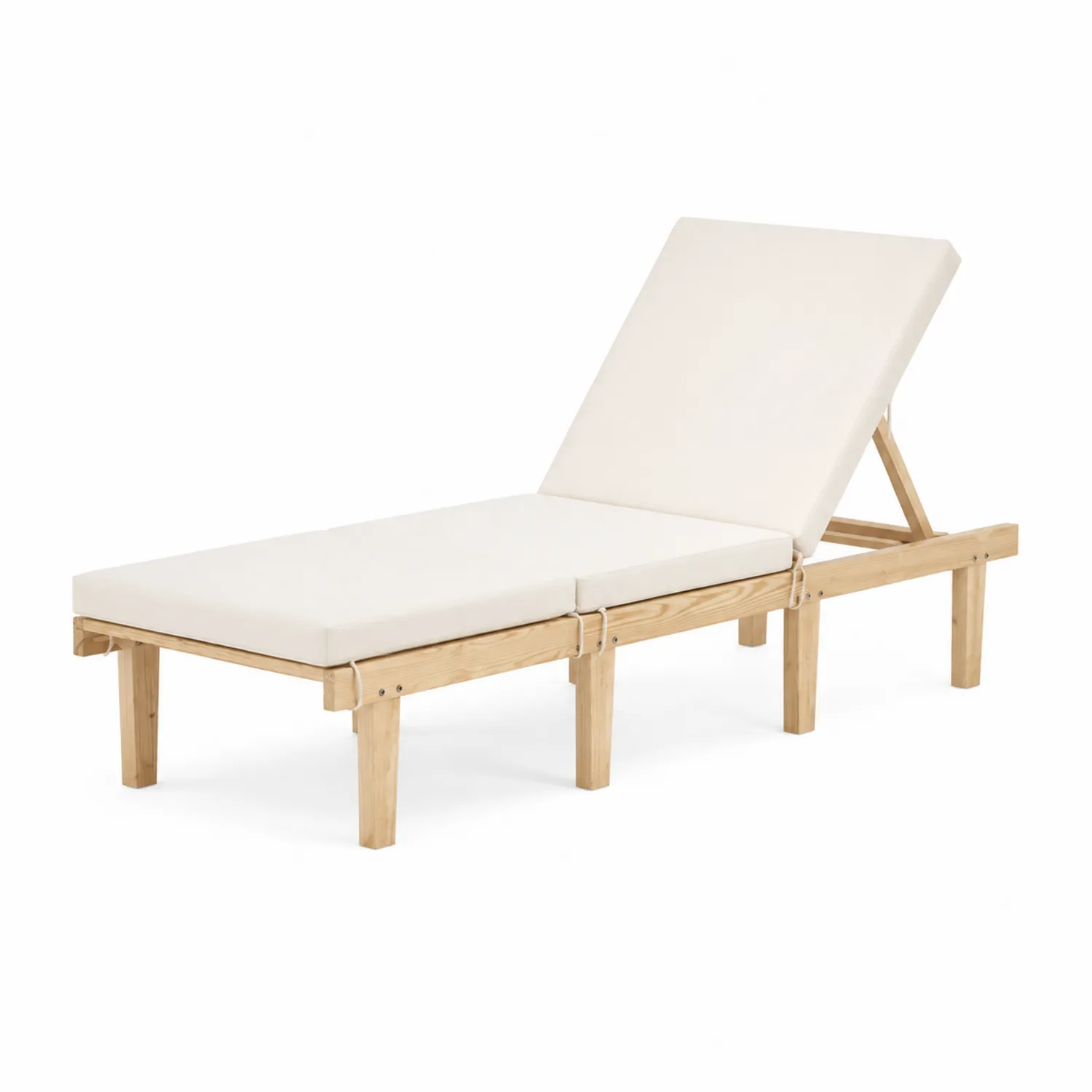 Tumbona de Madera de Acacia con Cojín Reclinable Beige