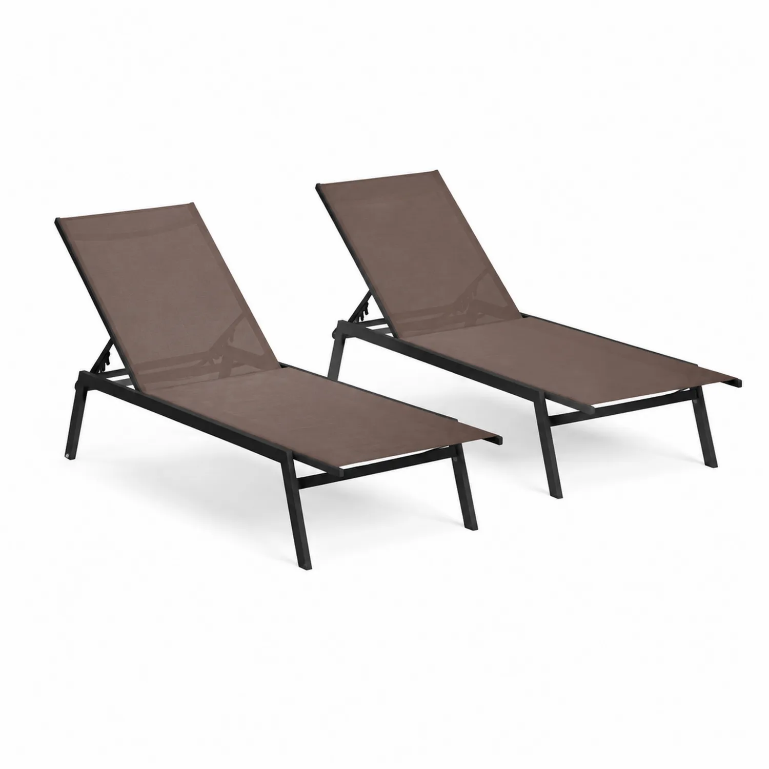 Set de 2 Tumbonas de Aluminio y Tela Marrón
