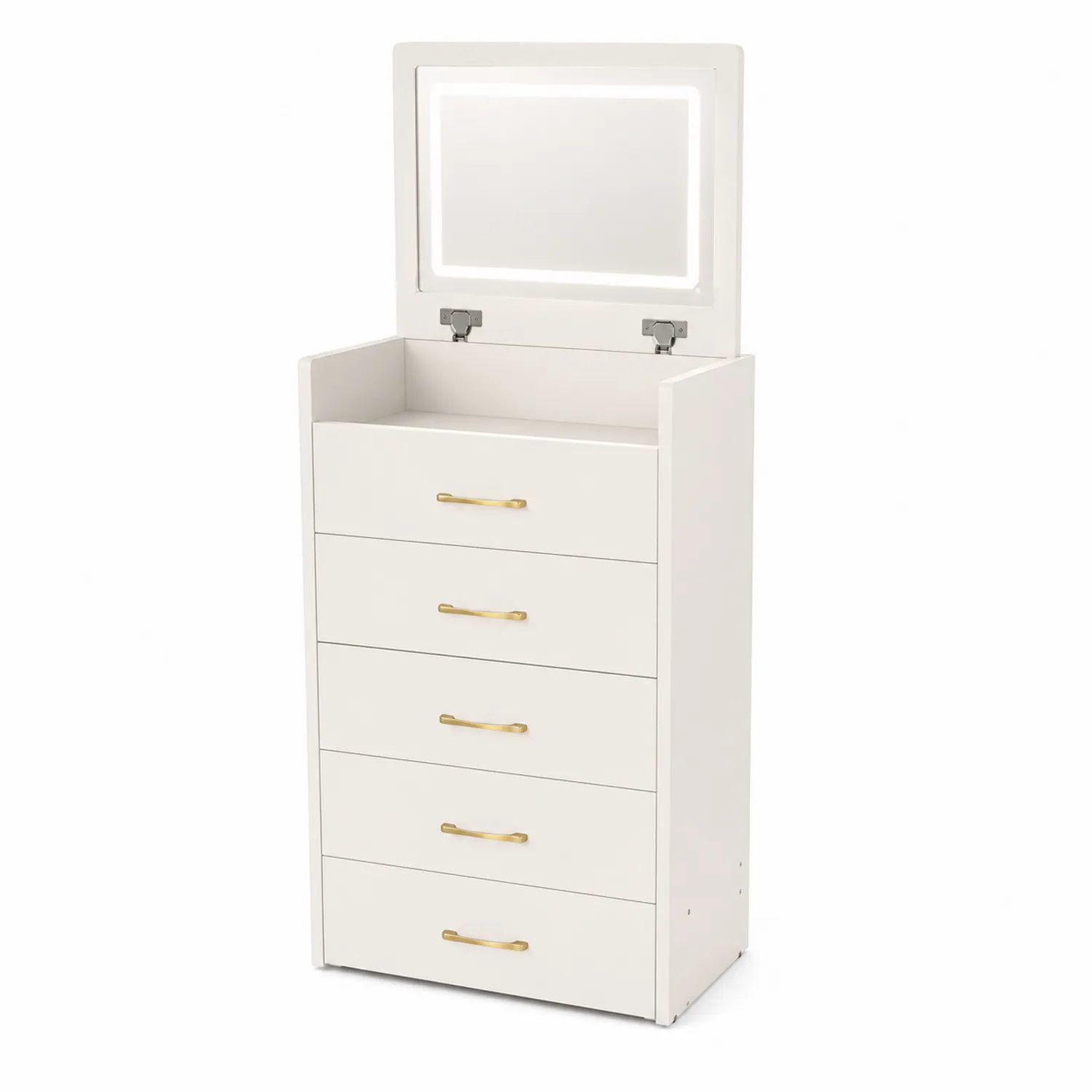 Tocador de Madera con Espejo y 5 Cajones Blanco