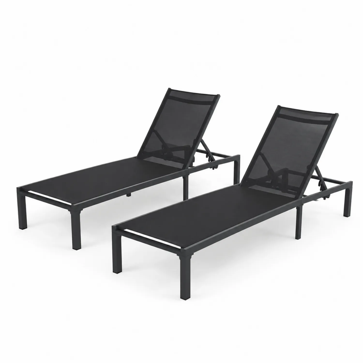 Conjunto de 2 tumbonas de aluminio y textileno negro