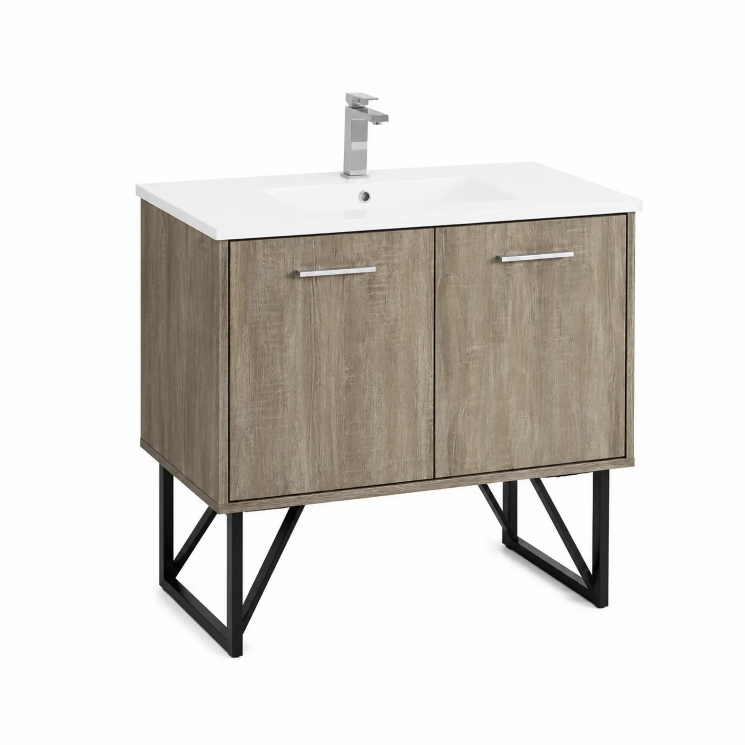 Mueble de baño de madera con lavabo de cerámica 80x50x85 cm Marrón