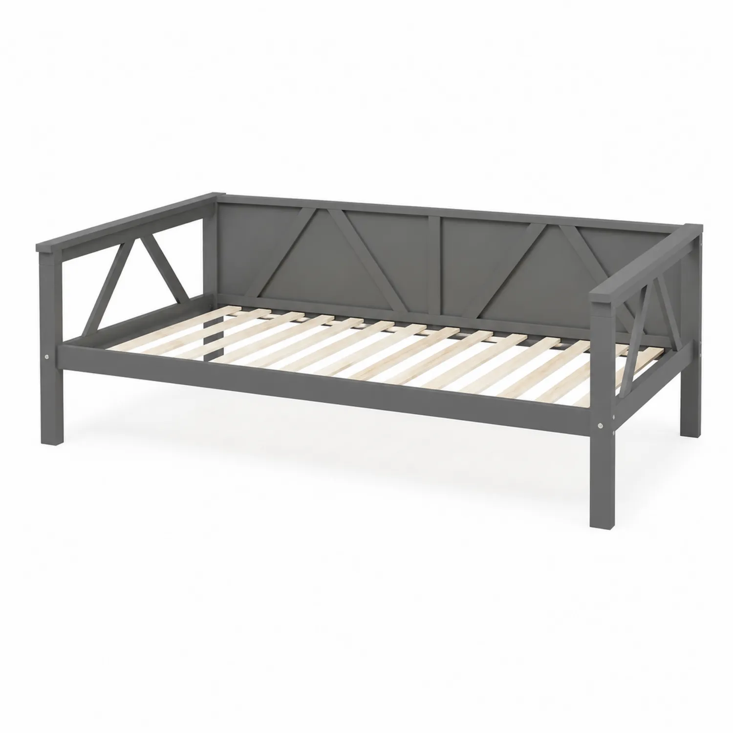 Cama de día de madera y MDF gris 200x90 cm