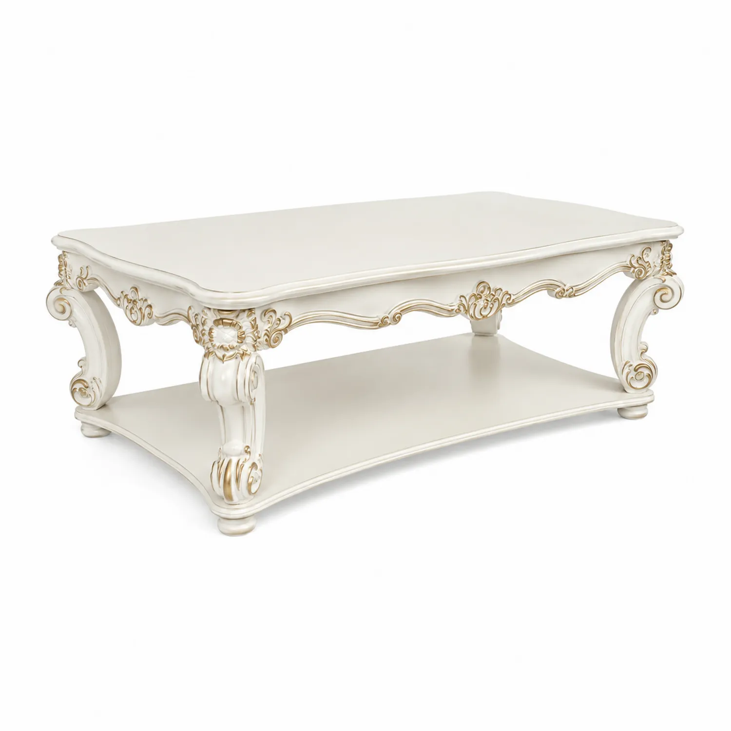 Mesa de centro de madera con detalles dorados