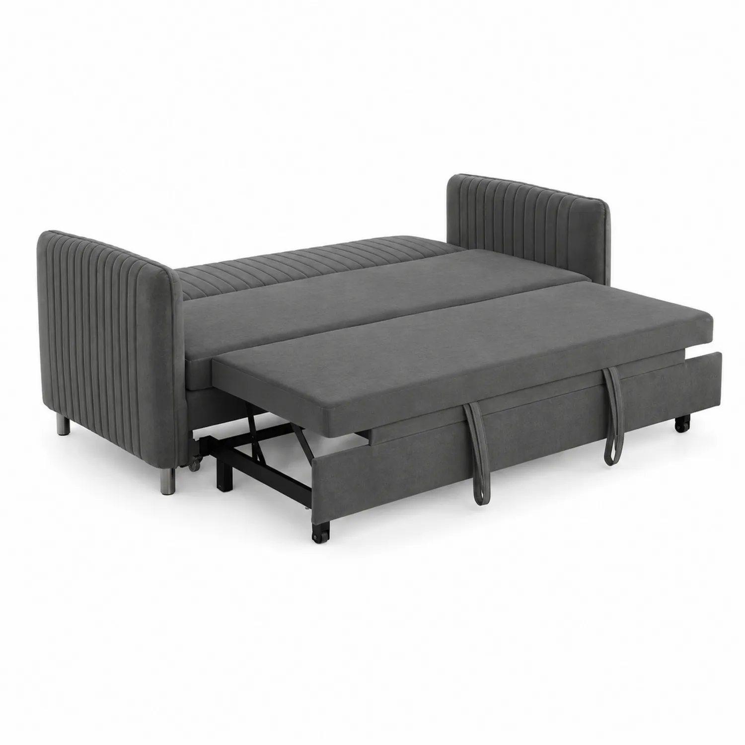 Sofá cama extensible de madera y metal tapizado en poliéster Gris 215 cm