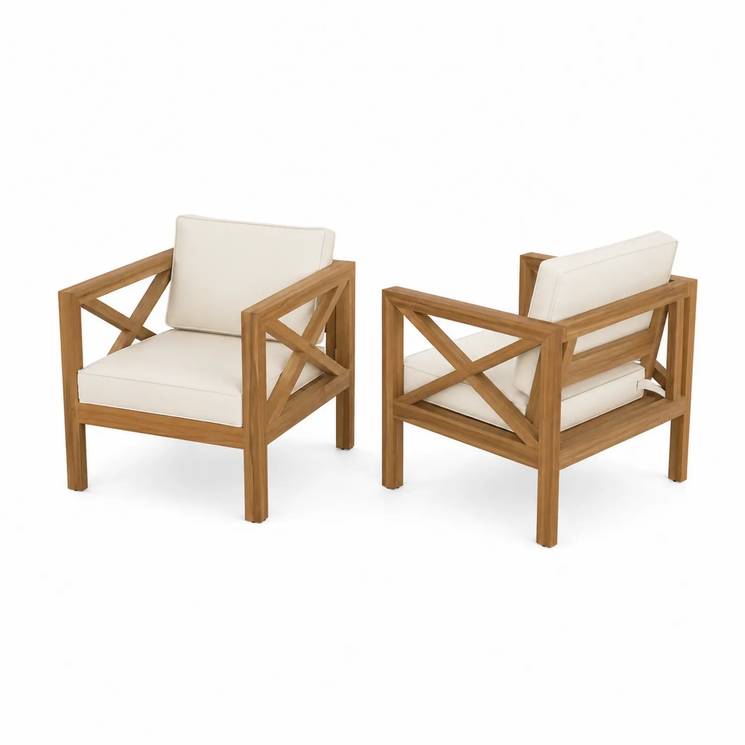 Juego de 2 sillones de teca con cojines blancos