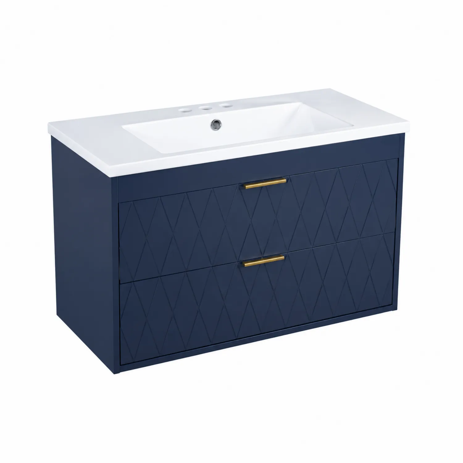 Mueble de lavabo de madera azul con lavabo de cerámica y dos cajones 80x45 cm