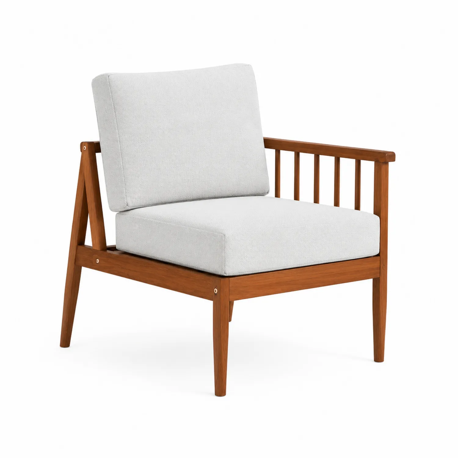 Sillón de exterior de madera y cojín de algodón gris