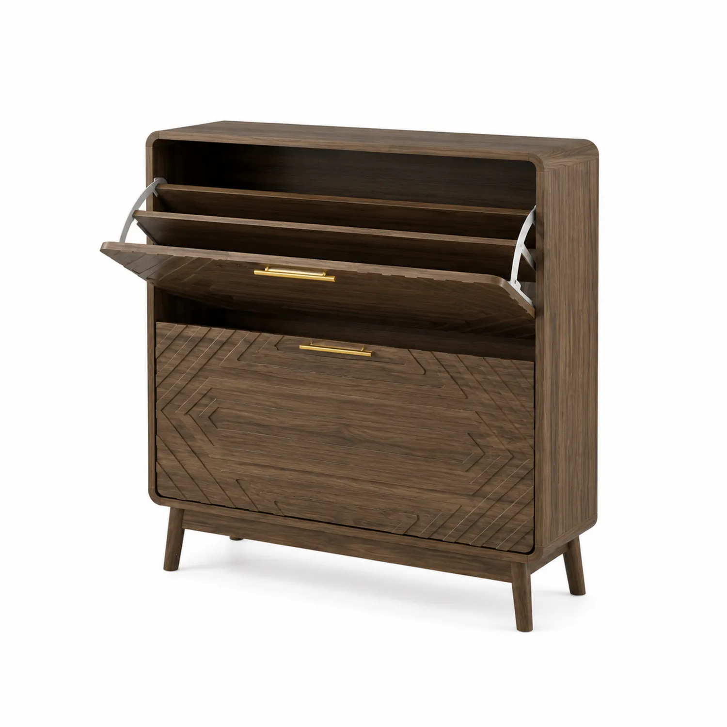 Zapatero de Madera de Nogal con Puertas Geométricas 90x80x30 cm Marrón