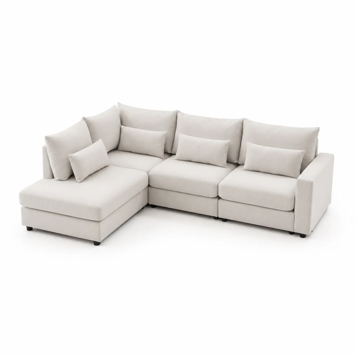 Sofá modular de esquina en tela de algodón beige 250x150x85 cm