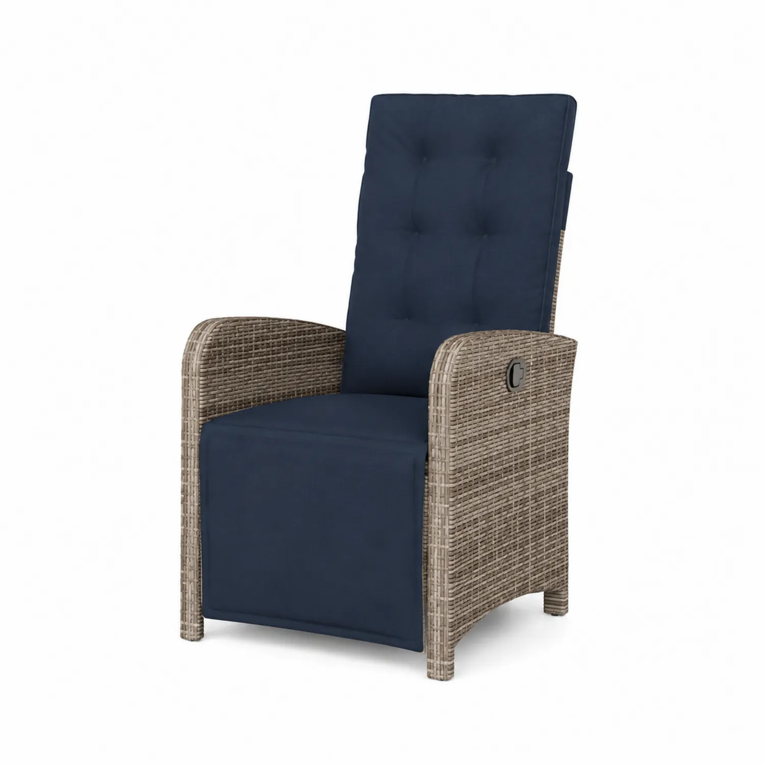 Silla de ratán sintético azul con respaldo ajustable