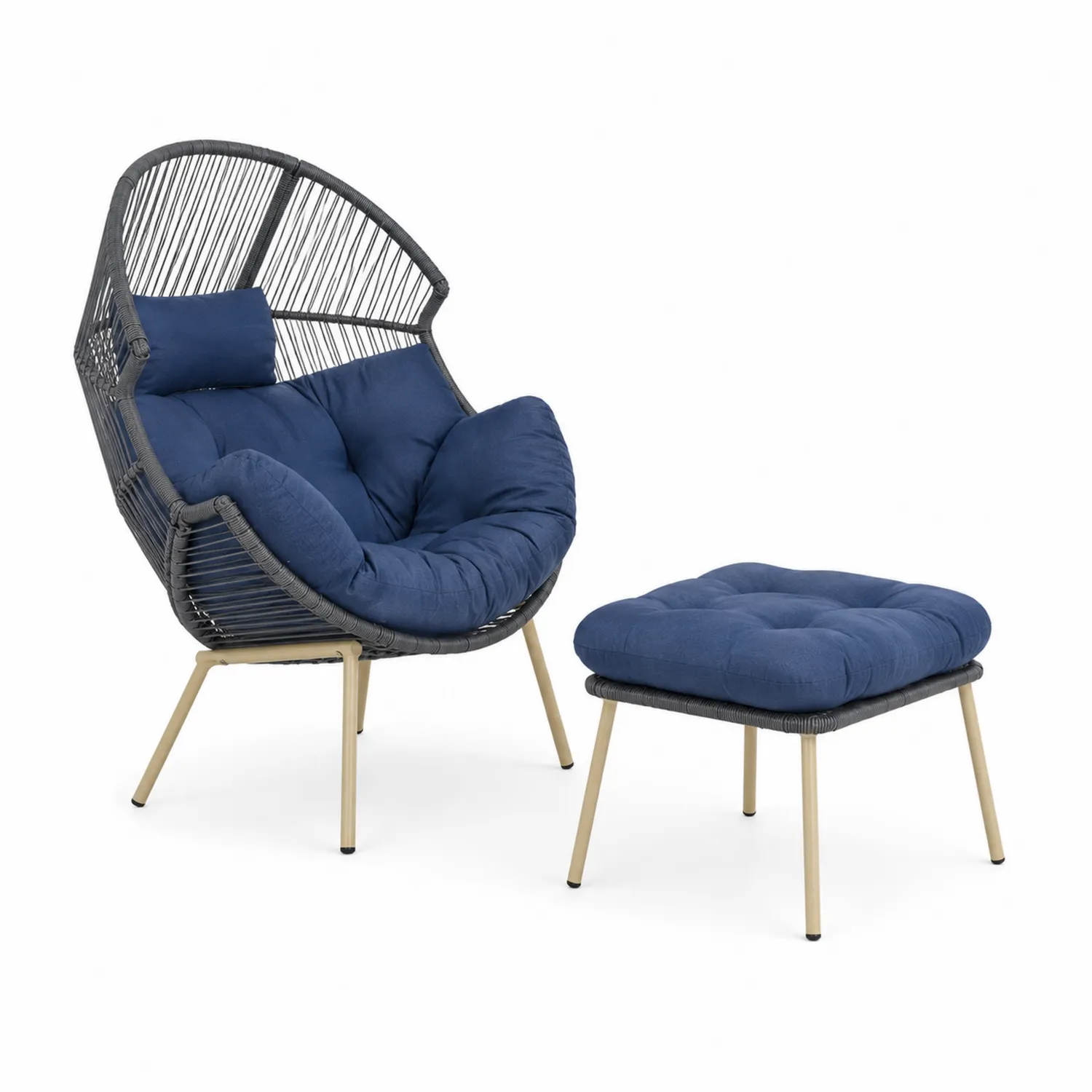 Conjunto de Sillón y Reposapiés de Ratán Sintético Azul