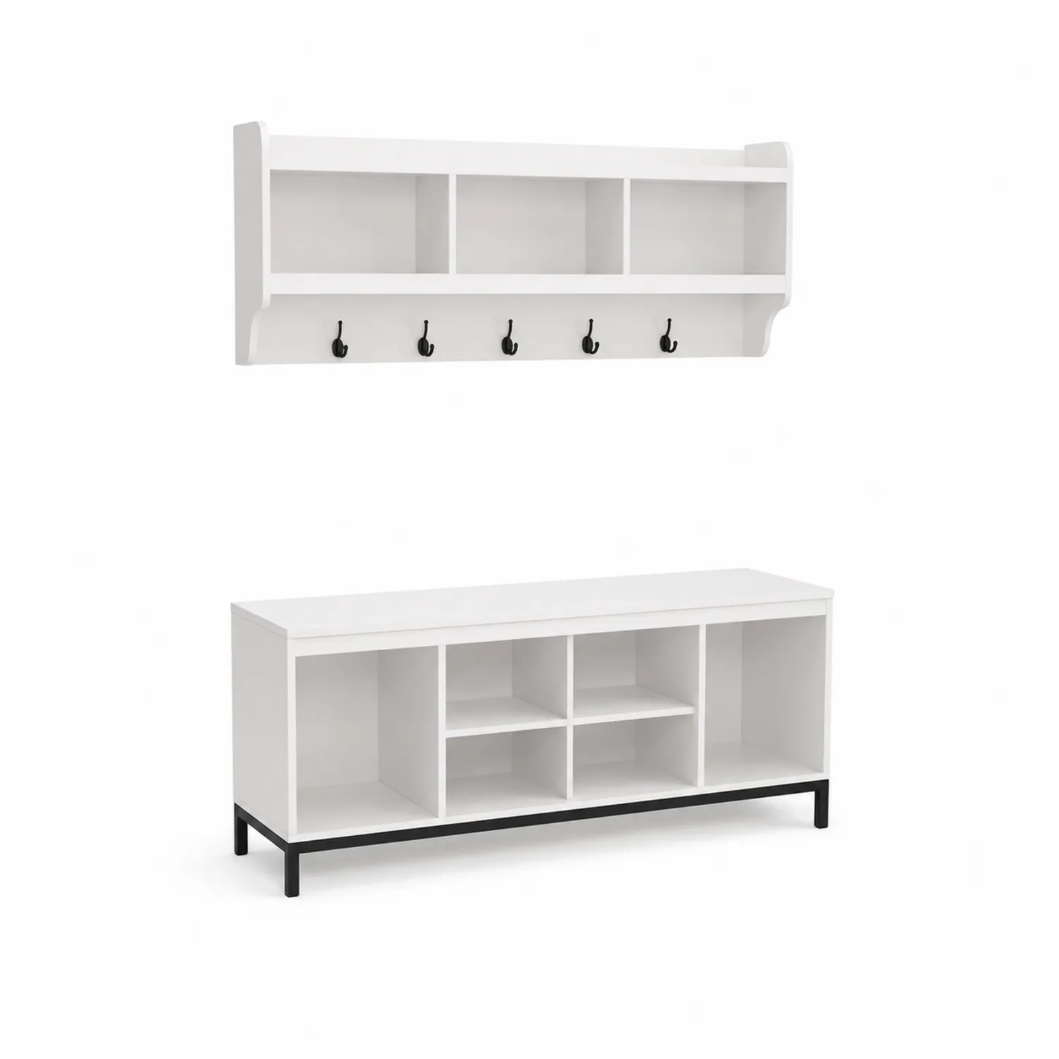 Conjunto de Zapatero y Estantería de Pared Blanco de Madera y Metal