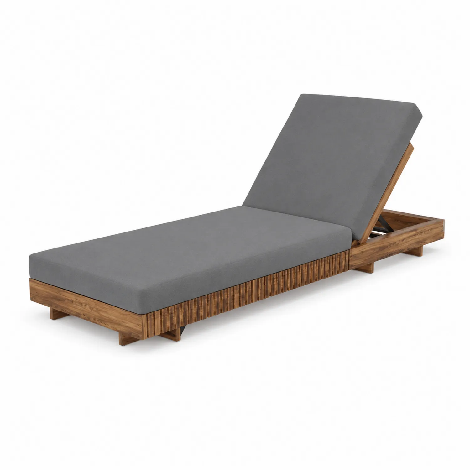 Tumbona reclinable de madera teca con cojín gris