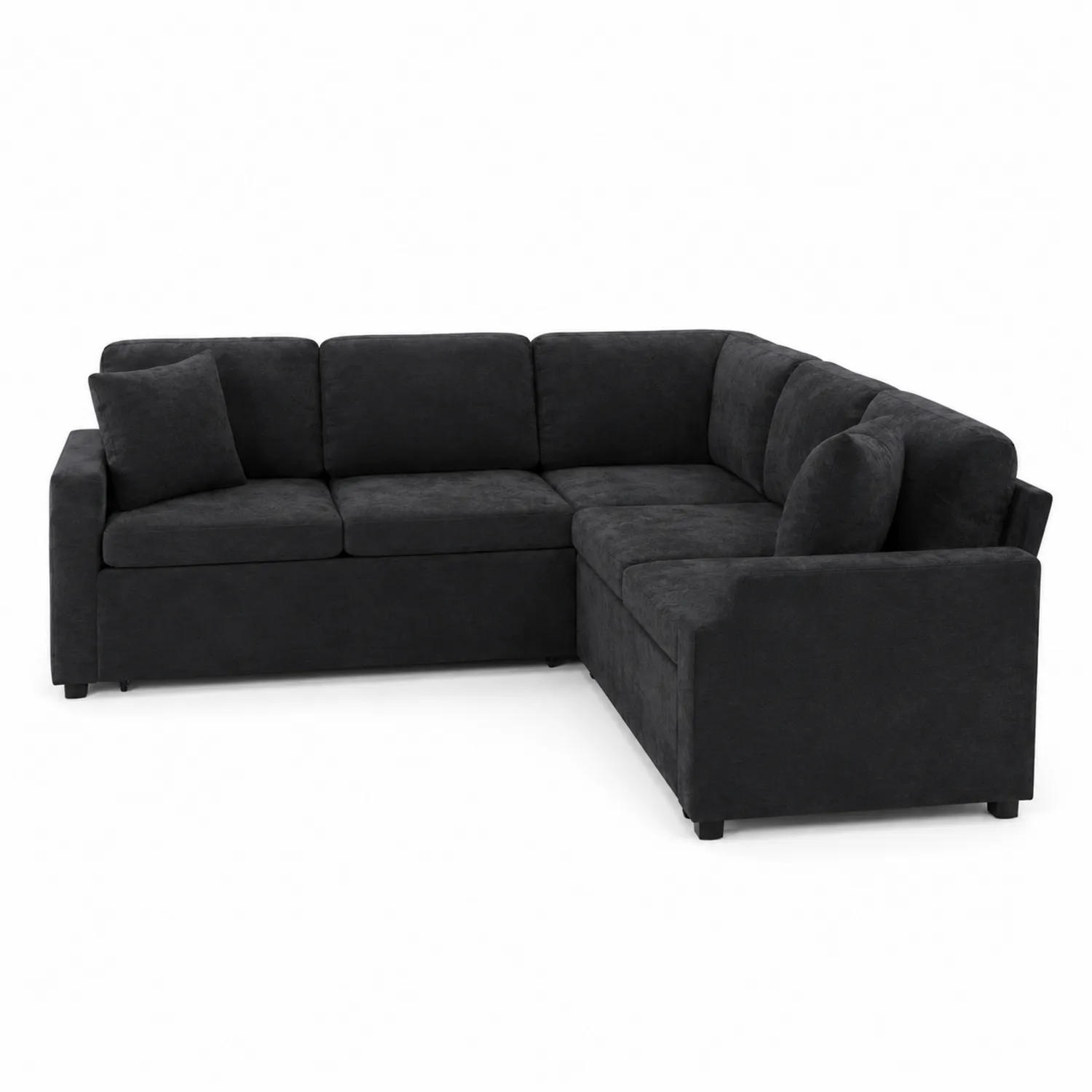Sofá modular en L de tela negro con cojines removibles