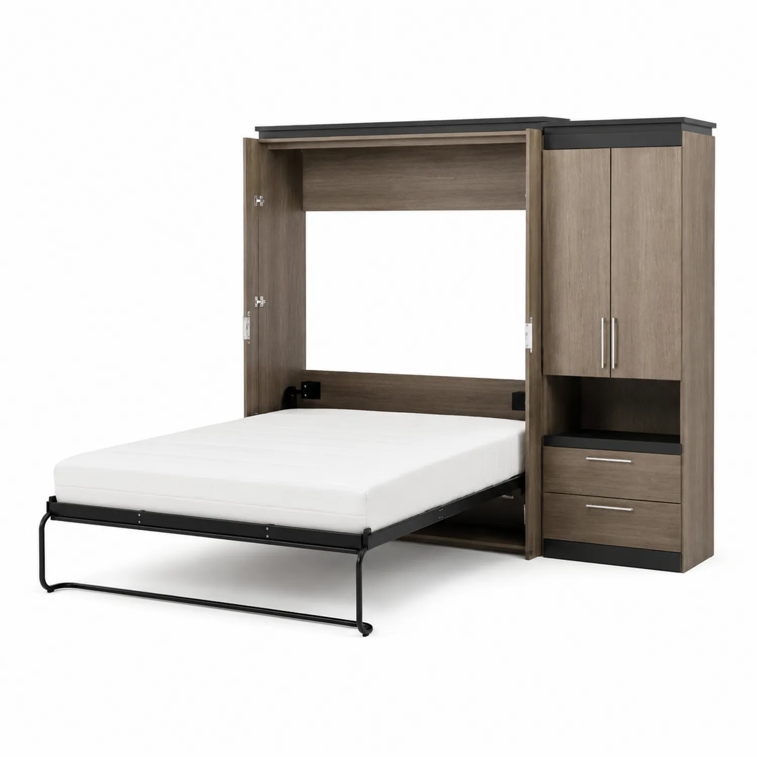 Cama abatible de madera y acero con almacenamiento integrado 140x200 cm Marrón y Negro
