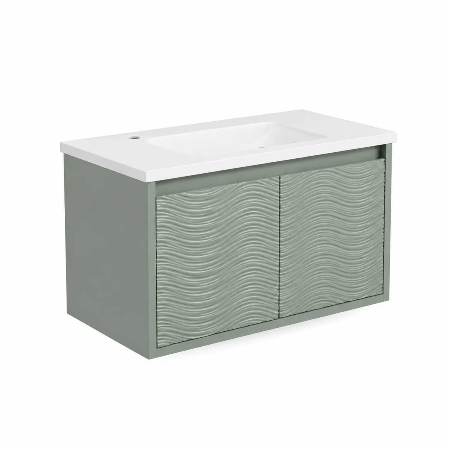 Mueble de lavabo MDF con textura ondulada verde