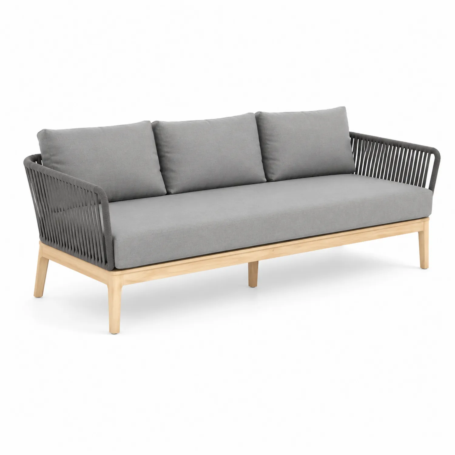 Sofá de madera y cuerda gris 200 cm