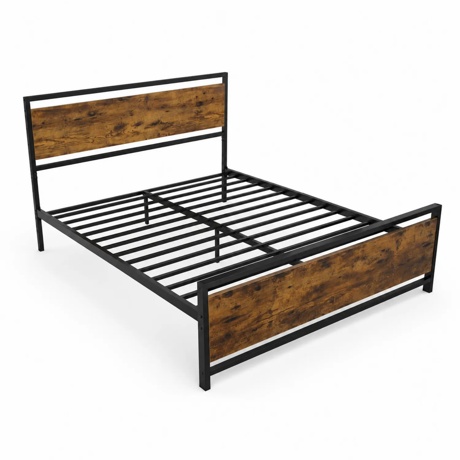 Cama de metal y madera 200x150 cm Marrón/Negro