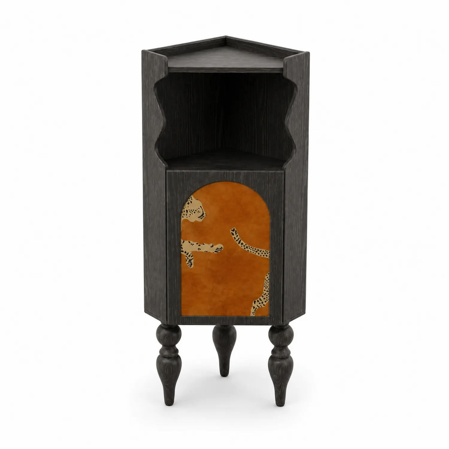 Estantería de esquina de madera con diseño de leopardo Negro/Naranja
