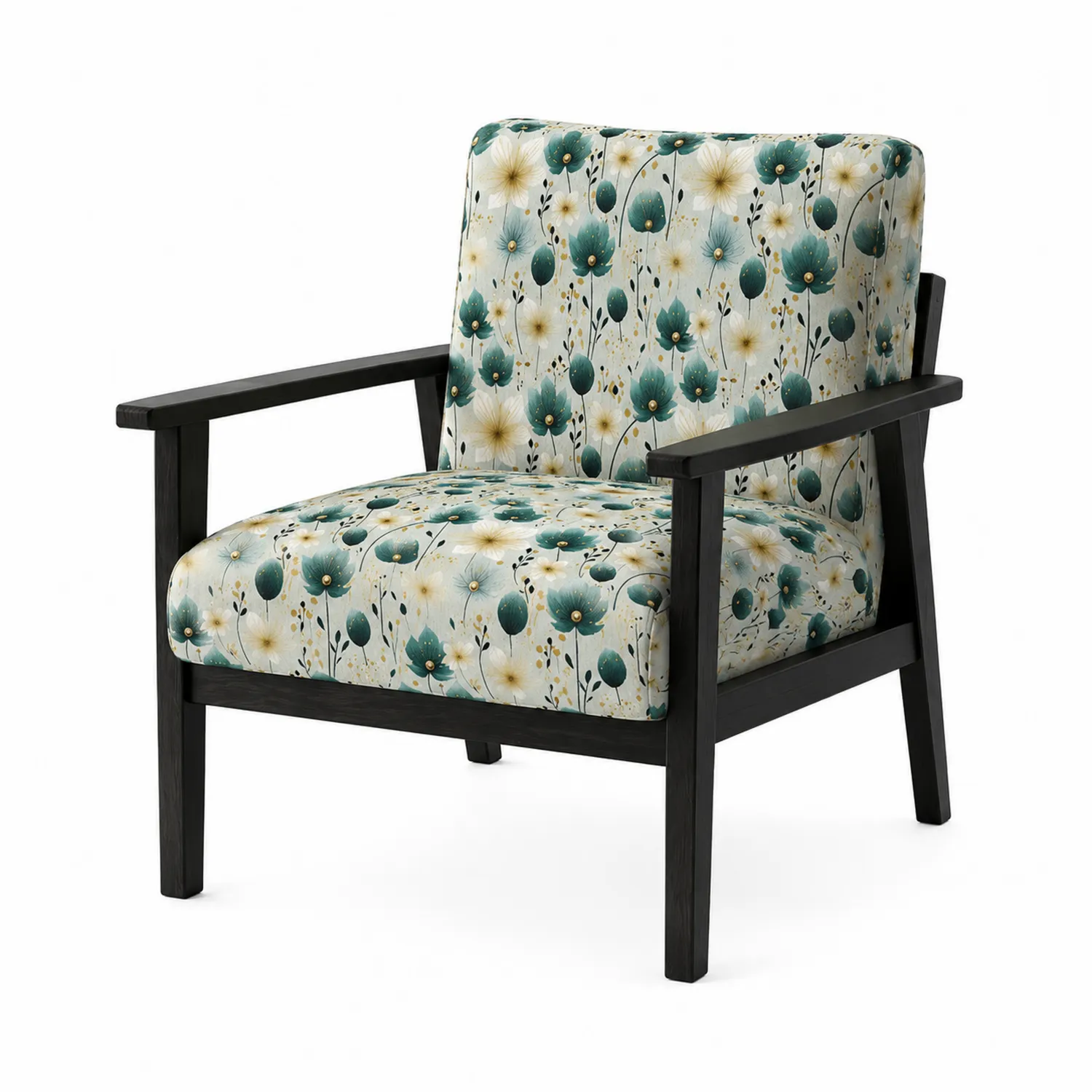 Silla con Estampado Floral y Estructura de Madera