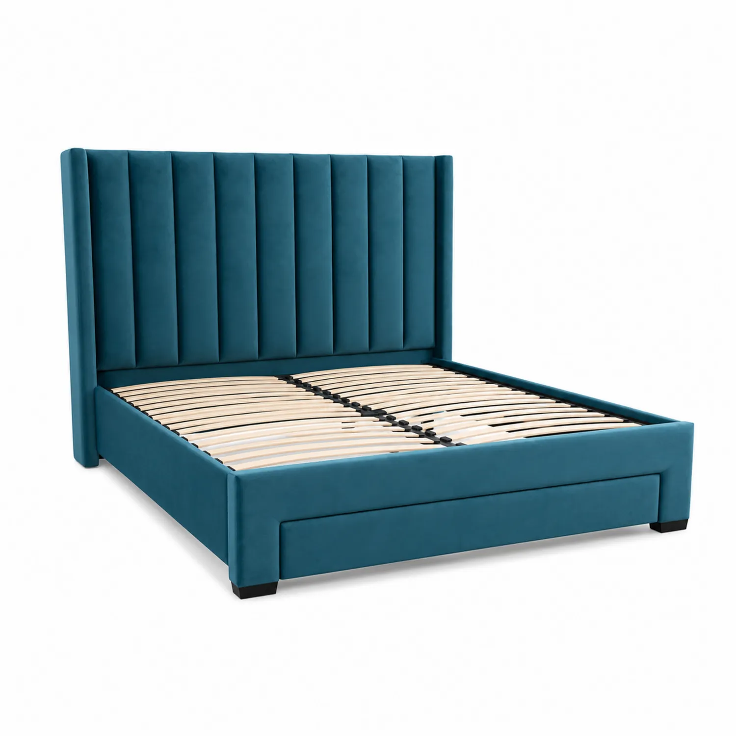 Cama de terciopelo con cabecero alto 140x200 cm azul