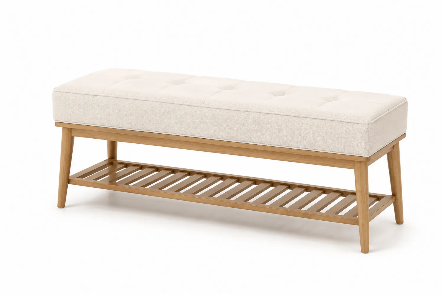 Banc en bois avec coussin beige