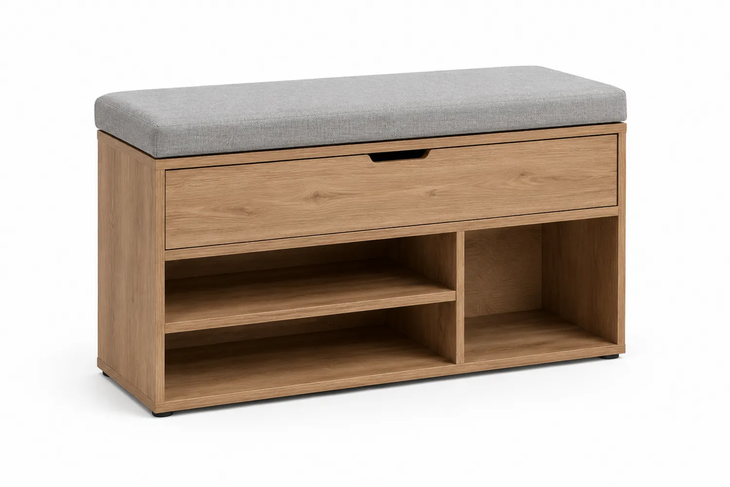 Banc en MDF avec rangement et coussin en tissu polyester gris