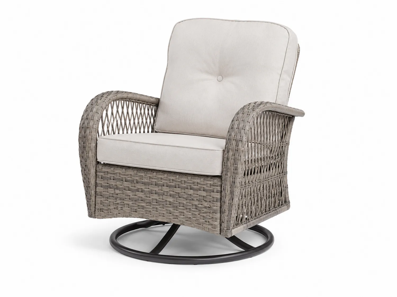 Fauteuil pivotant en rotin avec coussins