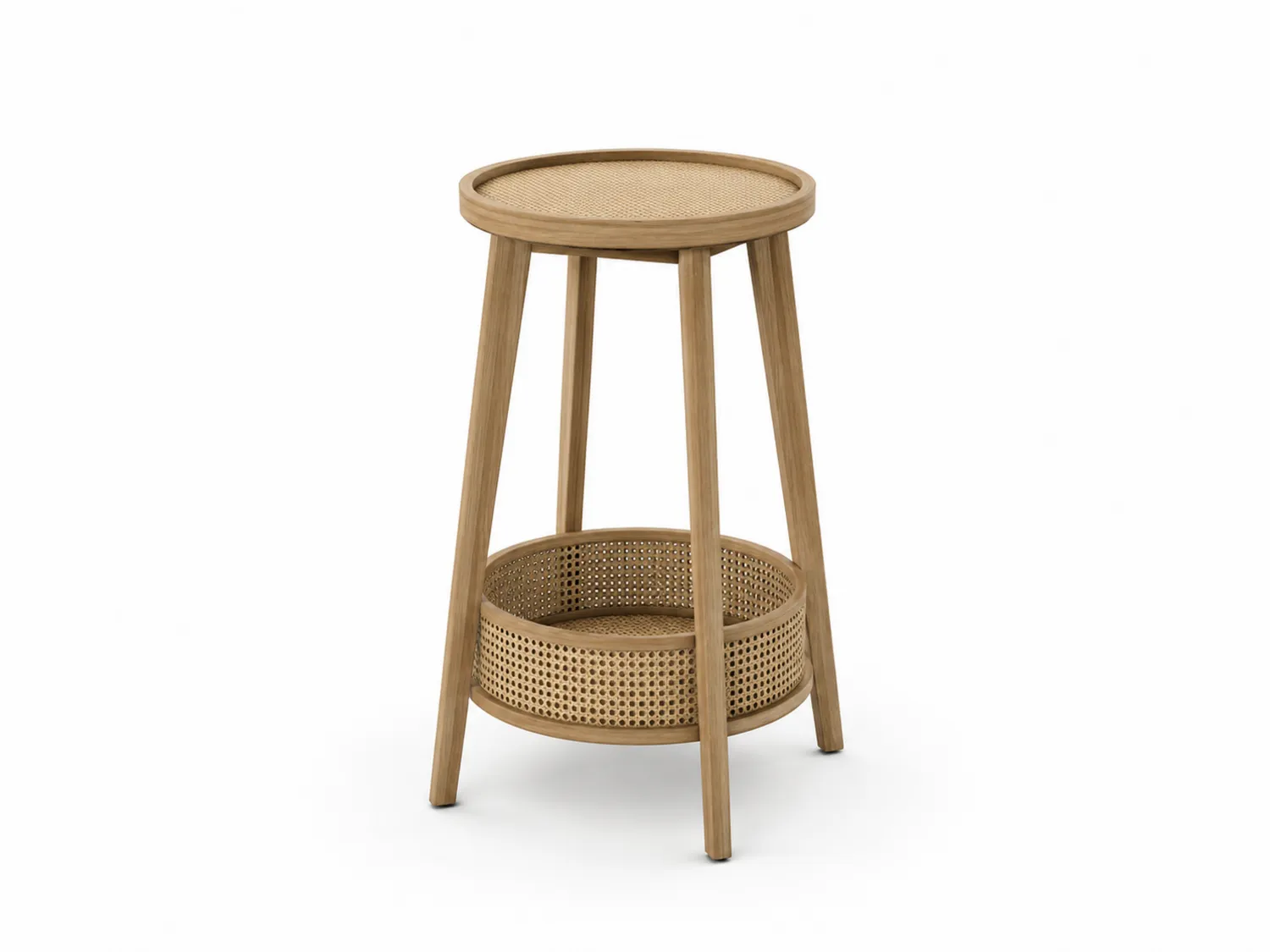 Table d'appoint en bois avec étagère en rotin