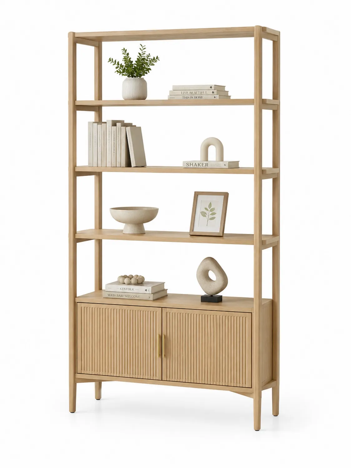 Étagère en bois de hêtre avec placards 180 cm